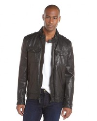 Vince Camuto Black Leather Zip And Pocket Front Moto Jacket