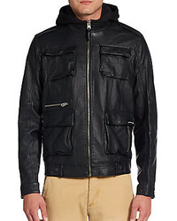 Members Only Faux Leather Hooded Field Jacket