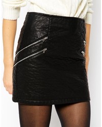 Asos Collection Mini Biker Skirt In Textured Leather Look With Zip Detail