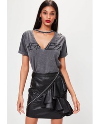 Missguided Black Faux Leather Frill Zip Mini Skirt