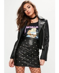 Missguided Black Faux Leather Gold Stud Front Mini Skirt