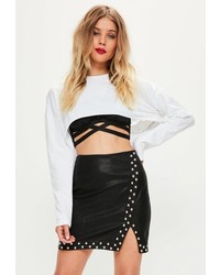Missguided Black Faux Leather Stud Split Mini Skirt