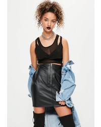 Missguided Black Faux Leather Zip Front Mini Skirt