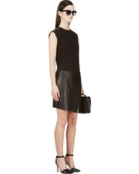 Helmut Lang Black Leather Bonded Stilt Wrap Skirt