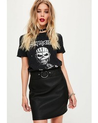 Missguided Black Pierce Ring Belted Faux Leather Mini Skirt