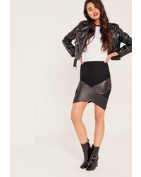 Missguided Black Wrap Over Faux Leather Panel Mini Skirt