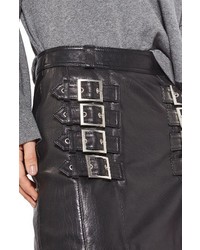 Topshop Buckle Detail Leather Miniskirt