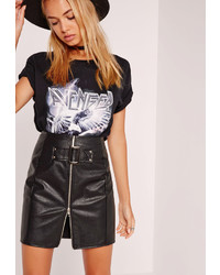 Missguided Buckle Front A Line Faux Leather Mini Skirt Black