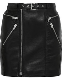 Saint Laurent Buckled Textured Leather Mini Skirt Black