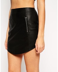 Asos Collection Mini Skirt In Leather With Curved Hem And Zip Detail
