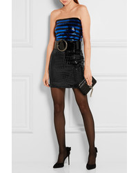 Saint Laurent Croc Effect Faux Leather And Velvet Mini Skirt Black
