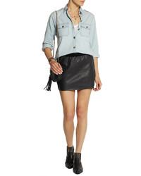 Isabel Marant Diamon Suede Trimmed Stretch Leather Mini Skirt