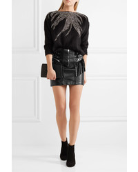 Saint Laurent Fringed Leather Mini Skirt Black