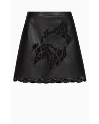 BCBGMAXAZRIA Jenhifer Embroidered Faux Leather Miniskirt