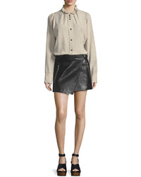 Etoile Isabel Marant Kakili Leather Wrap Front Mini Skirt Black