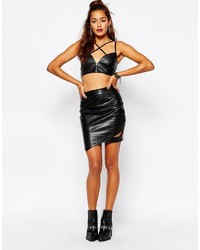 Missguided Leather Look Cut Out Wrap Mini Skirt