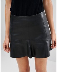 Mango Leather Look Frill Hem Mini Skirt