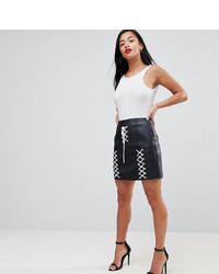 Asos Petite Leather Look Mini Skirt With Lace Up Detail