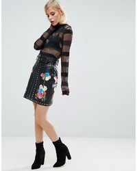 Asos Leather Mini Skirt With Paint And Stud Detail