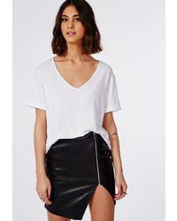 Missguided Alanis Faux Leather Asymmetric Zip Skirt Black