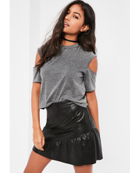 Missguided Black Faux Leather Frill Hem Mini Skirt