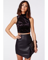 Missguided Odele Faux Leather Asymmetric Skirt Black