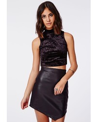 Missguided Odele Faux Leather Asymmetric Skirt Black