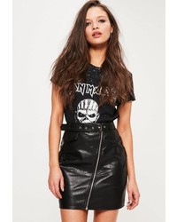 Missguided Petite Black Faux Leather Zip Detail Mini Skirt