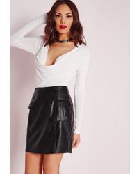 Missguided Pocket Detail Faux Leather Mini Skirt Black