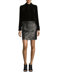 Frame Overlay Leather Mini Skirt Noir