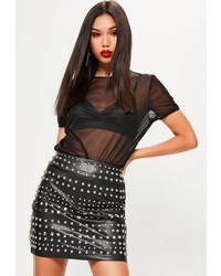 Missguided Premium Black Stud Faux Leather Mini Skirt