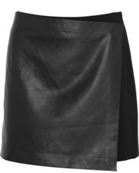 Theory Stilla Leather And Stretch Jersey Wrap Mini Skirt
