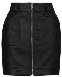 Topshop Stitch Detail Faux Leather Miniskirt