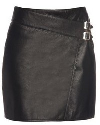 Saint Laurent Wrap Front Leather Mini Skirt