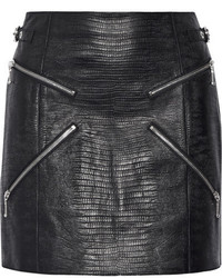 Alexander Wang Zip Embellished Lizard Effect Leather Mini Skirt Black