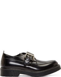McQ Alexander Ueen Black Polished Leather Monk Strap Shoes
