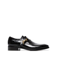 Balenciaga Black Croc Gold Leather Monk Shoes