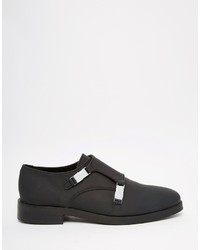 Asos Brand Monk Shoes In Black Leather With Seatbelt Buckles
