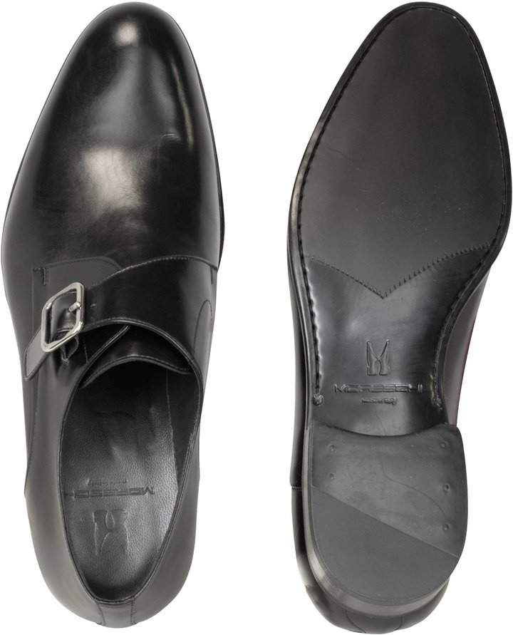 Moreschi Kobe Black Leather Monk Strap Shoes, $465 | Forzieri | Lookastic