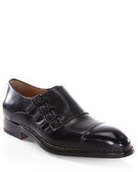 Salvatore Ferragamo Leather Cap Toe Monk Strap Shoes