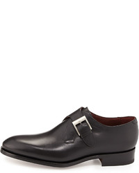 Neiman Marcus Leather Monk Strap Shoe Black