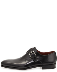 Magnanni Leather Single Monk Strap Shoe Black