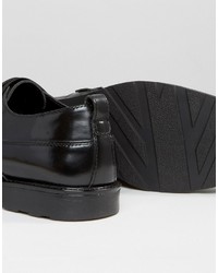 Asos Monk Shoes In Black Leather With Strap Buckle Detail