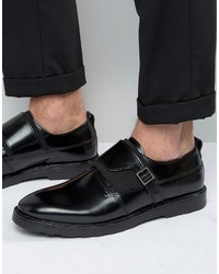 Asos Monk Shoes In Black Leather With Strap Buckle Detail