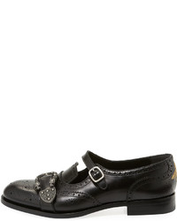 Gucci Queercore Brogue Leather Monk Shoe Black