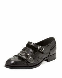 Gucci Queercore Brogue Leather Monk Shoe Black