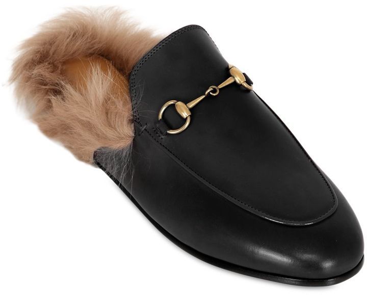 leather mules with fur