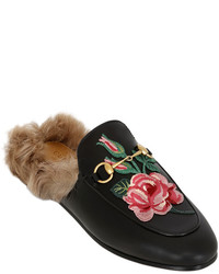 Gucci 10mm Princetown Rose Leather Fur Mules