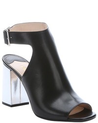 Prada Black And Silver Leather Ankle Strap Mules