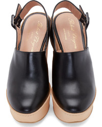 Robert Clergerie Black Leather French Wedge Mules